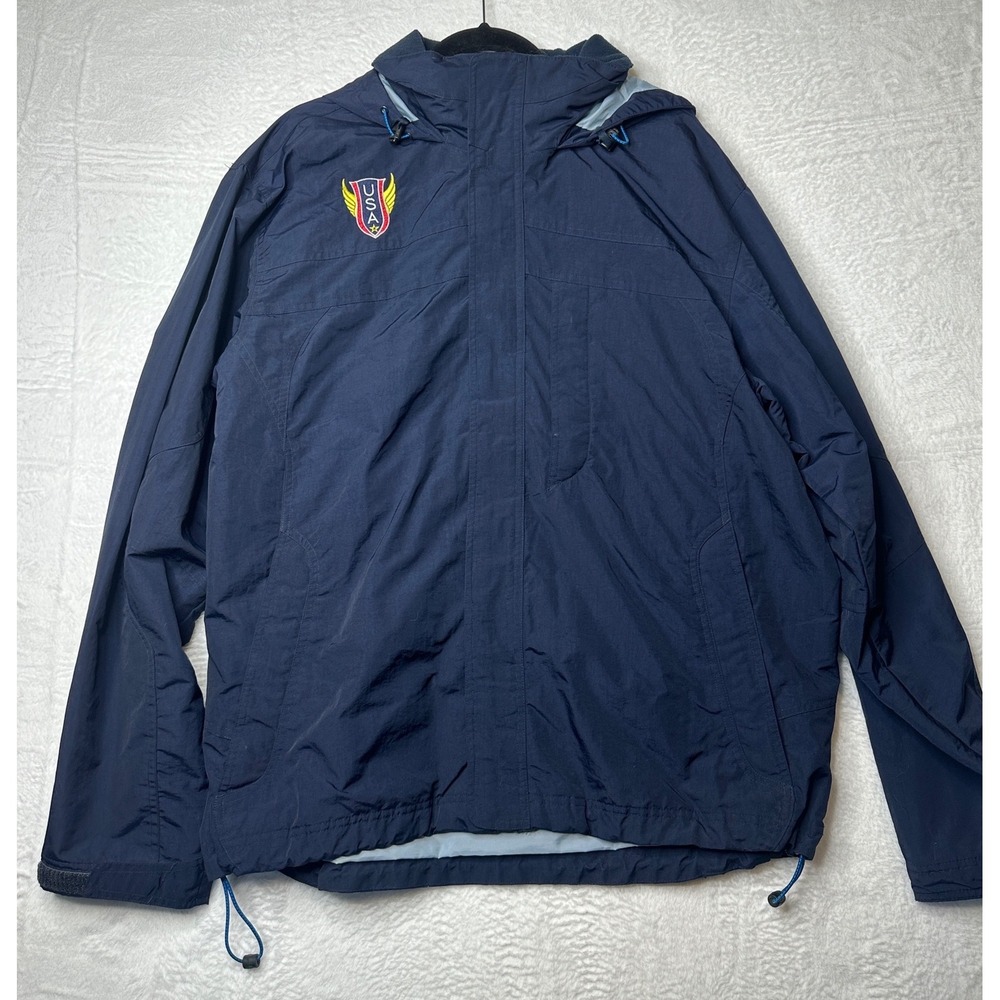 Nike Vintage USA Logo Hooded Windbreaker Jacket Navy Blue Mens XL